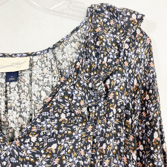 Universal Thread Navy Blue Floral Ruffle Cottagecore Long Sleeve Dress - SMALL - Picture 4 of 8